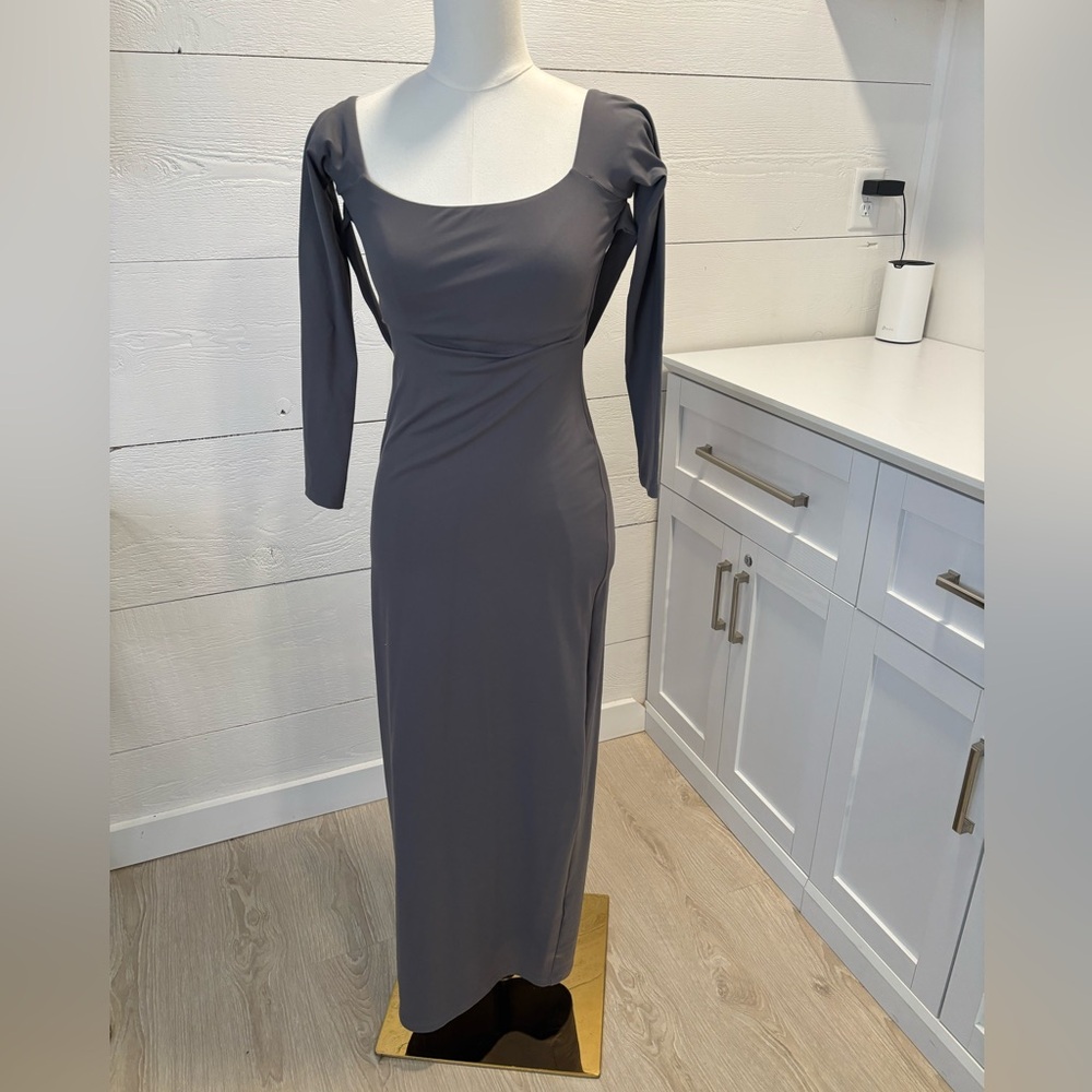 Susana Monaco NWT Pewter Gray Draped Open Back Midi Dress Small Long Sleeve